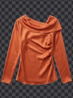 Silk intermix burnt/light orange long sleeve one shoulder top